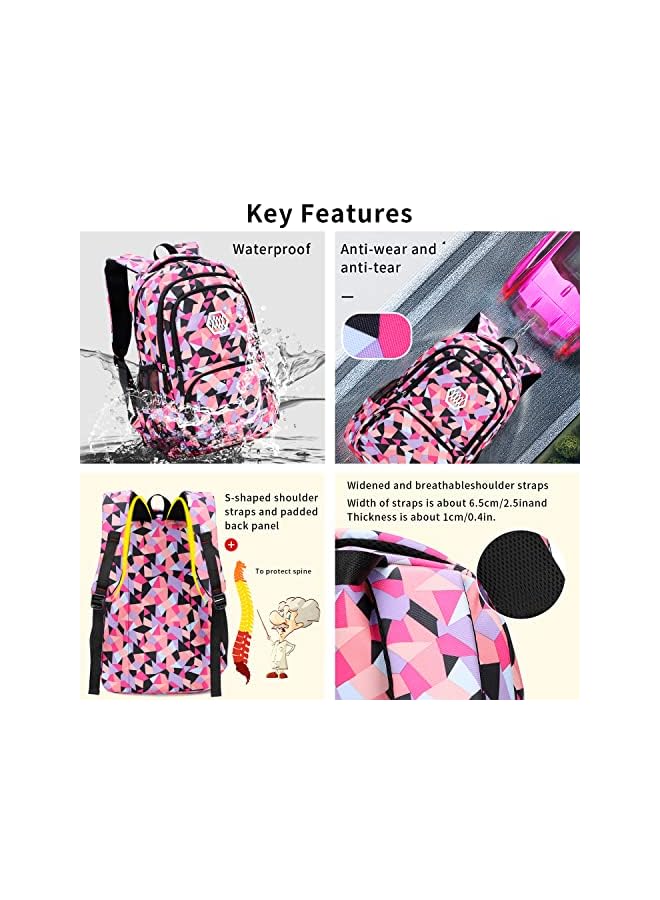Kids Backpack For Girls School Bookbag For Elementary 3 In 1 School Bag Sets With Lunch Tote Pencil Bag And Cartoon Sticker(Pink))