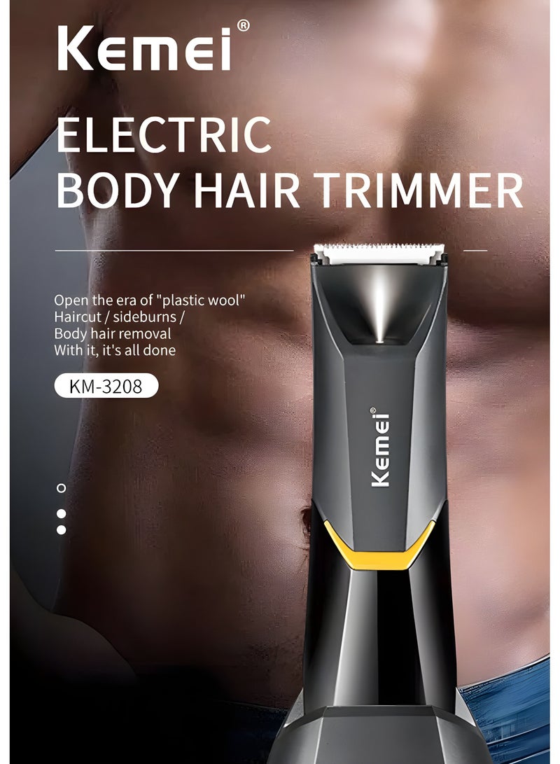 Kemei Professional Body Hair Trimmer For Men & Women KM-3208 With LED Light USB Fast Charging Ceramic Blade Heads Waterproof Wet Dry Suitable For Body Private Part Shaving