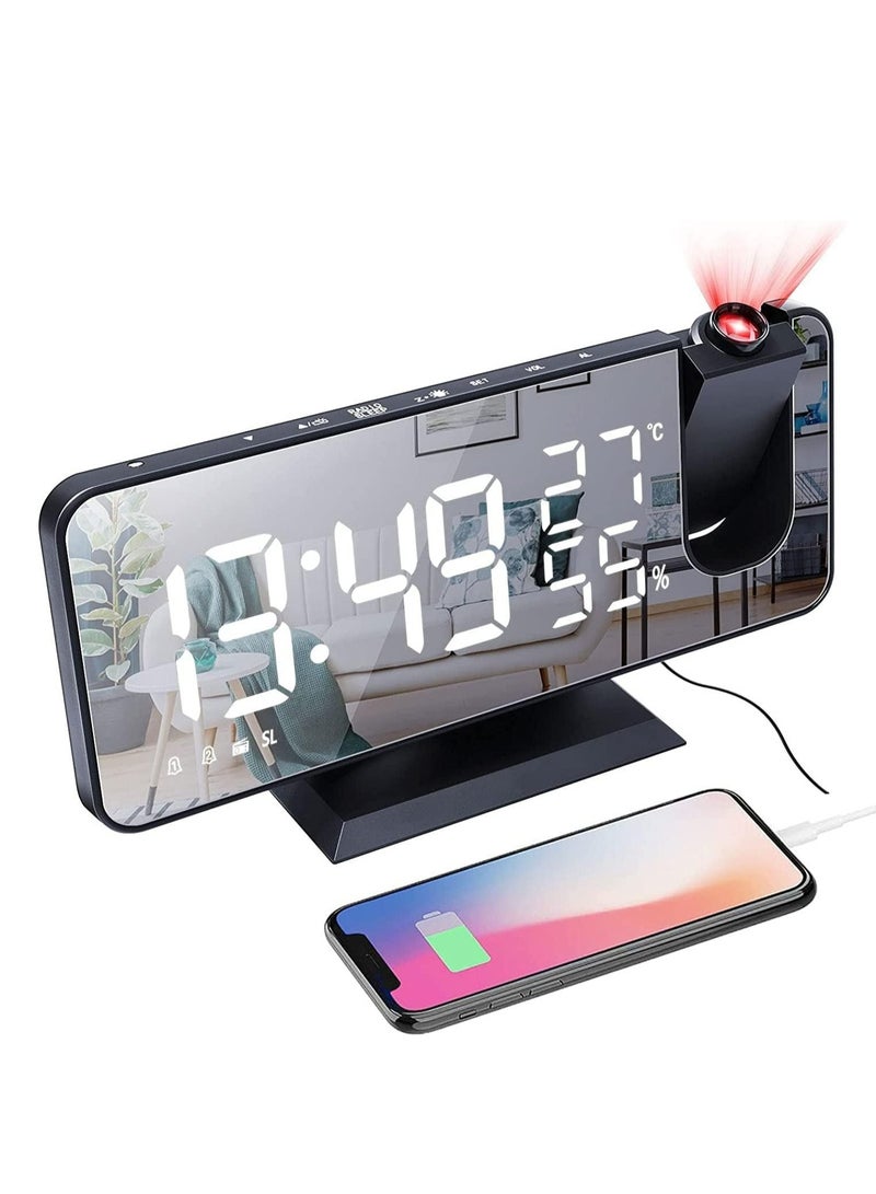 Projection Alarm Clock for Bedroom, Digital Alarm Clock with USB Charger, 7.4
