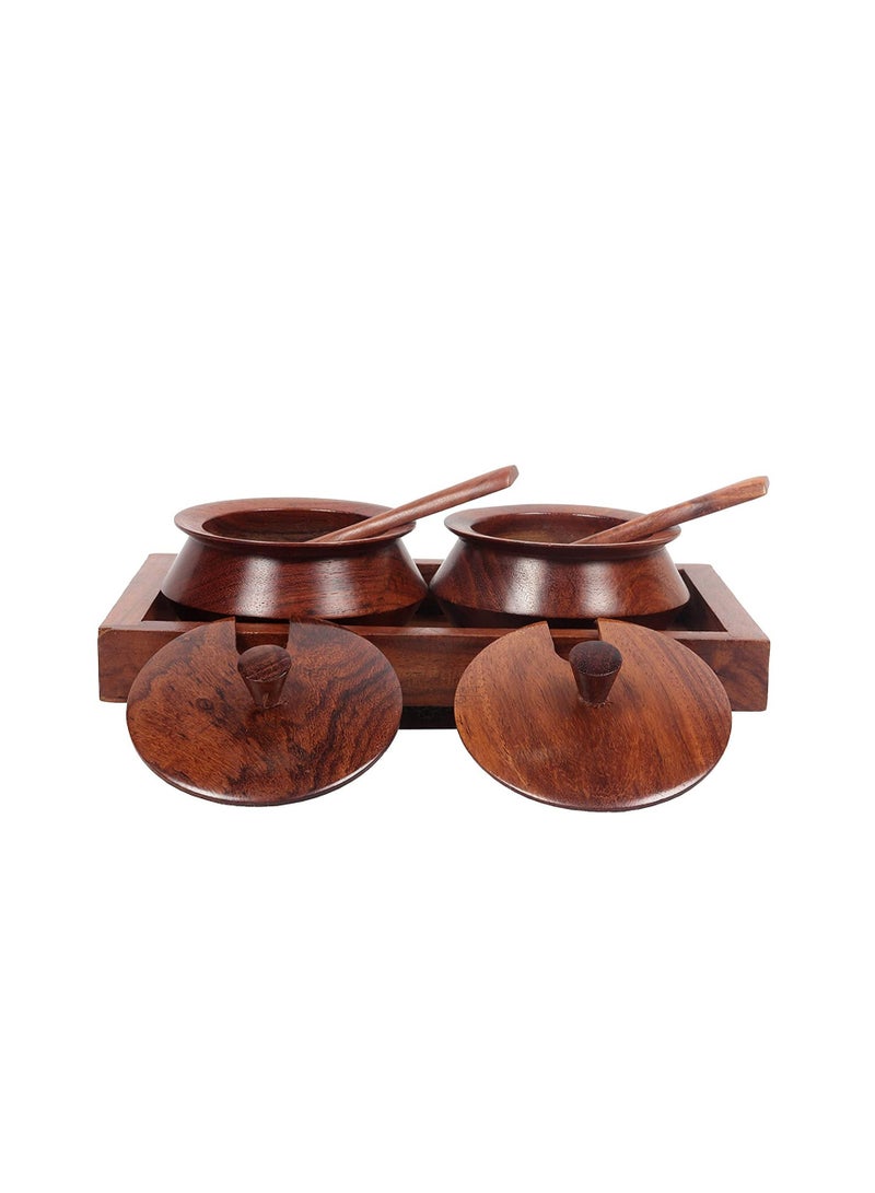 Wooden multipurpose condiment Container /Spice Jar/ Mukhwas ,Pickle jar Container/ Wooden Tray Set with Spoon.