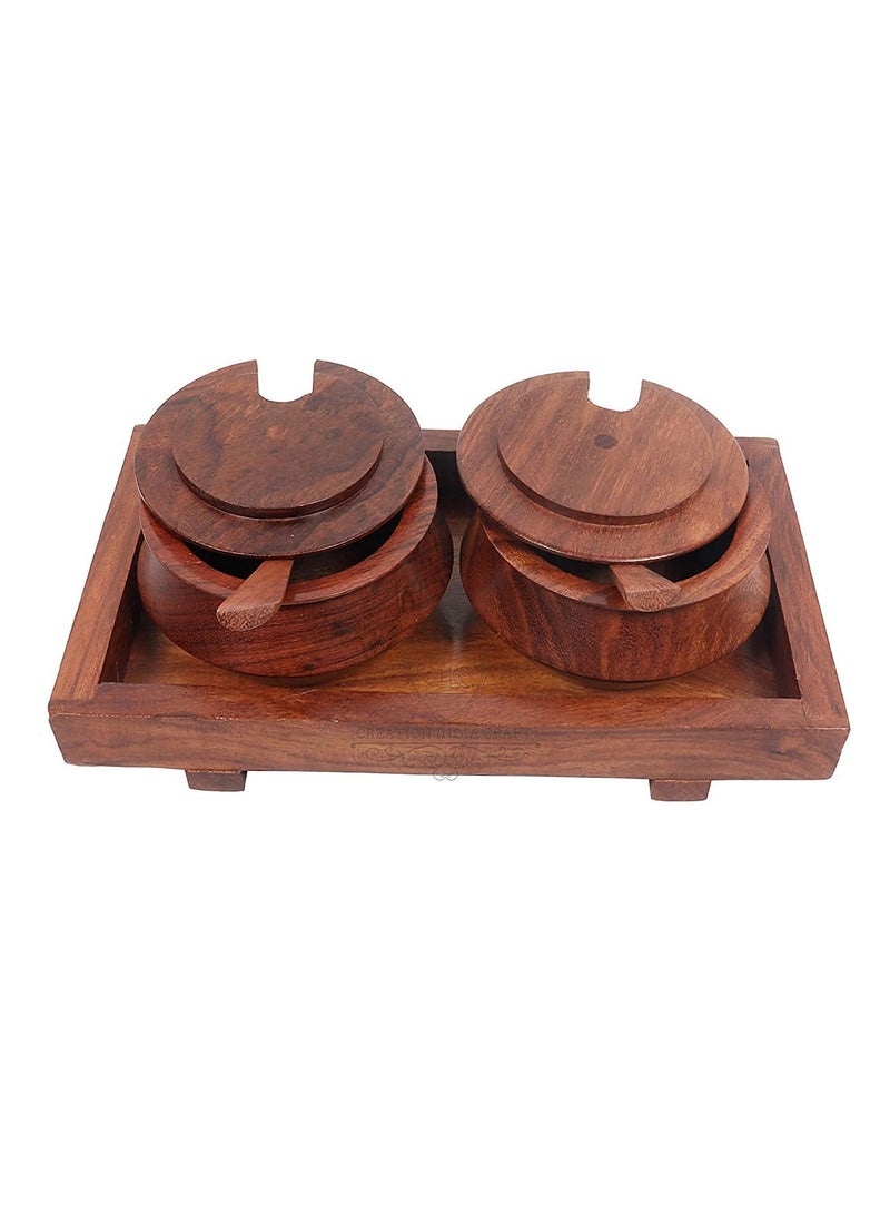 Wooden multipurpose condiment Container /Spice Jar/ Mukhwas ,Pickle jar Container/ Wooden Tray Set with Spoon.
