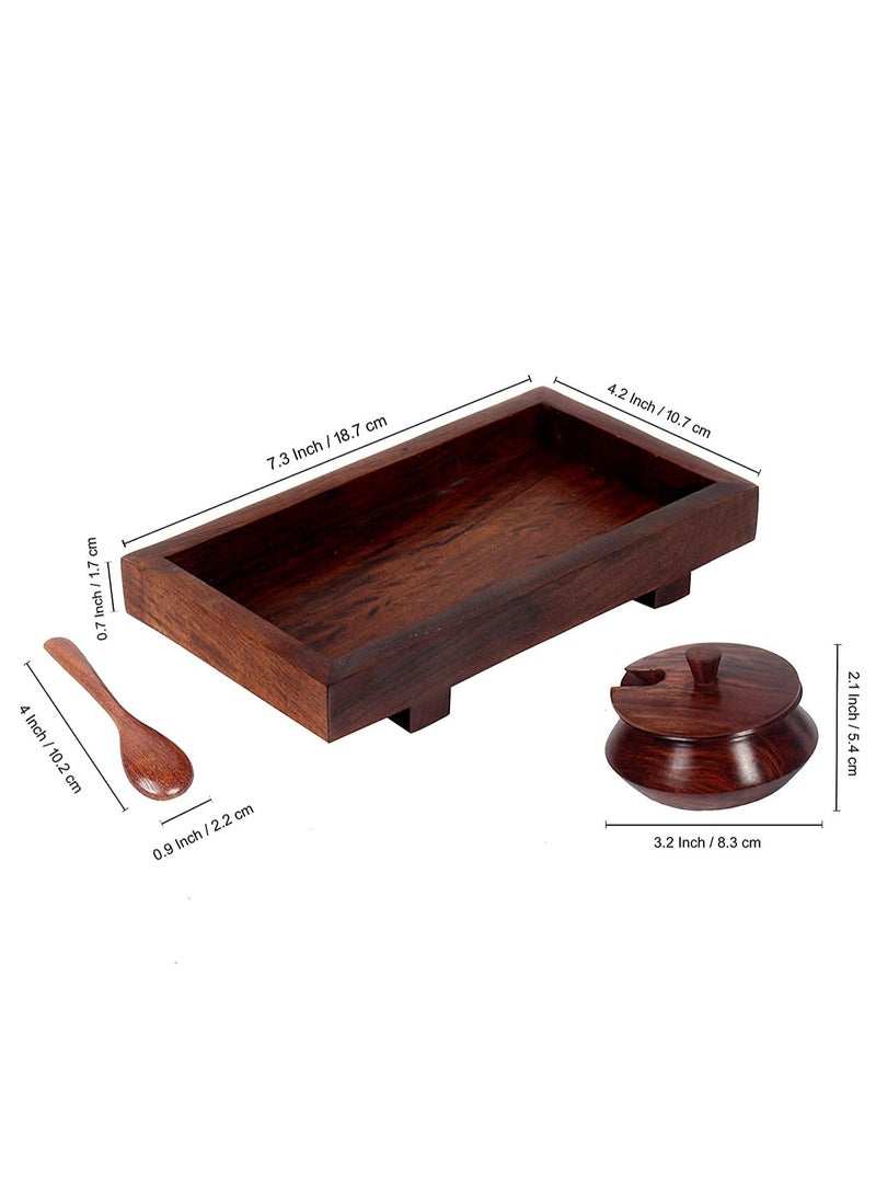Wooden multipurpose condiment Container /Spice Jar/ Mukhwas ,Pickle jar Container/ Wooden Tray Set with Spoon.