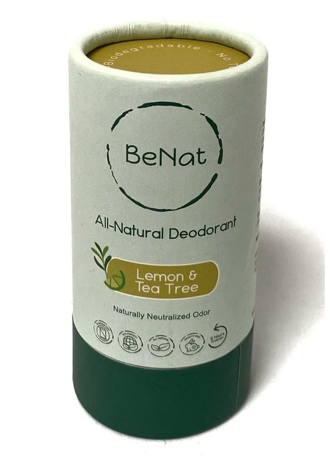 All Natural Deodorant Plastic Free For Women & Men Aluminum Free, Gluten Free & Cruelty Free 24 Hour Long Lasting Protection Zero Waste Eco Friendly Lemon & Tea Tree 3 oz.