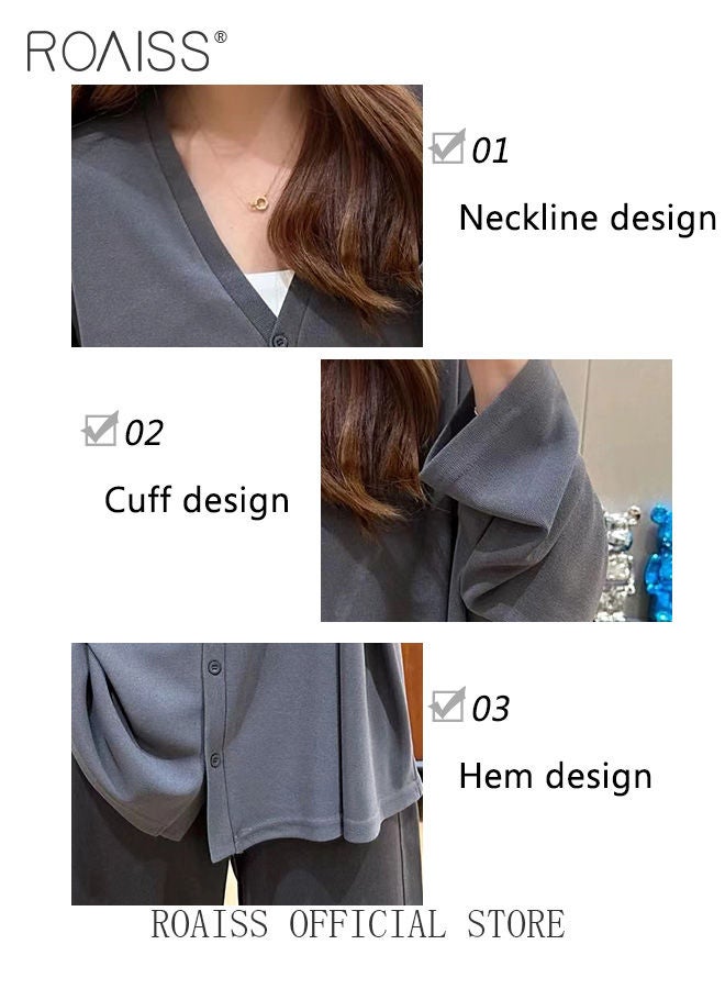 Women Ice Silk Long-Sleeved Cardigan Casual Regular-Fit Long-Sleeved Top Women's Solid Color Cardigan Women's Casual Versatile Ice Silk Knitted Sunscreen Clothing