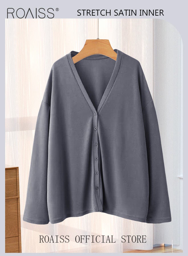 Women Ice Silk Long-Sleeved Cardigan Casual Regular-Fit Long-Sleeved Top Women's Solid Color Cardigan Women's Casual Versatile Ice Silk Knitted Sunscreen Clothing
