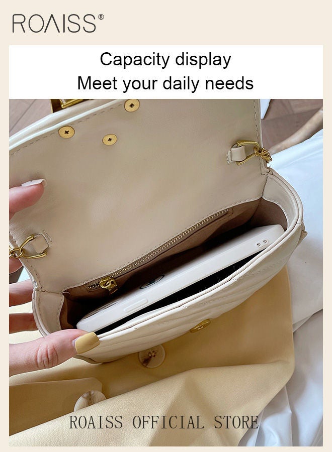 Women Shoulder Handbags White Crossbody Purse PU Leather Crossbody Bags for Women Quilted Crossbody Bag Women Leather Flap Chain Shoulder Mini Bags