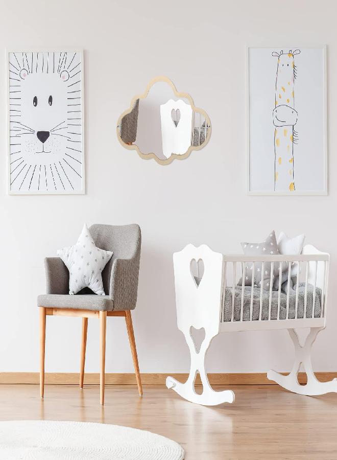 FOMIYES Children Mirror Nordic Cloud Mirror Wooden Cartoon Wall Sticker Mirror Decorative Mirror for Kids Baby Nursery Bedroom
