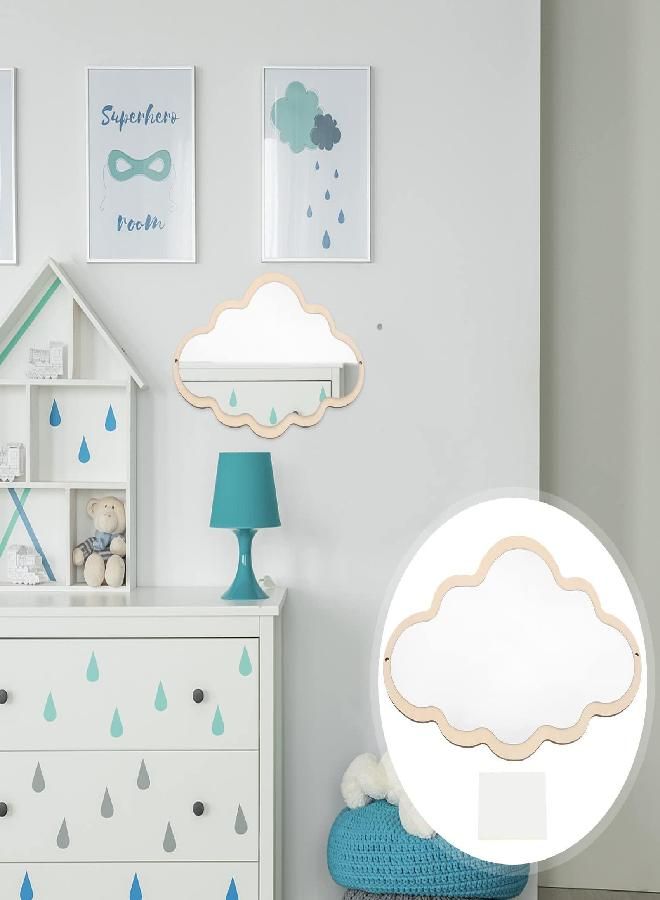 FOMIYES Children Mirror Nordic Cloud Mirror Wooden Cartoon Wall Sticker Mirror Decorative Mirror for Kids Baby Nursery Bedroom
