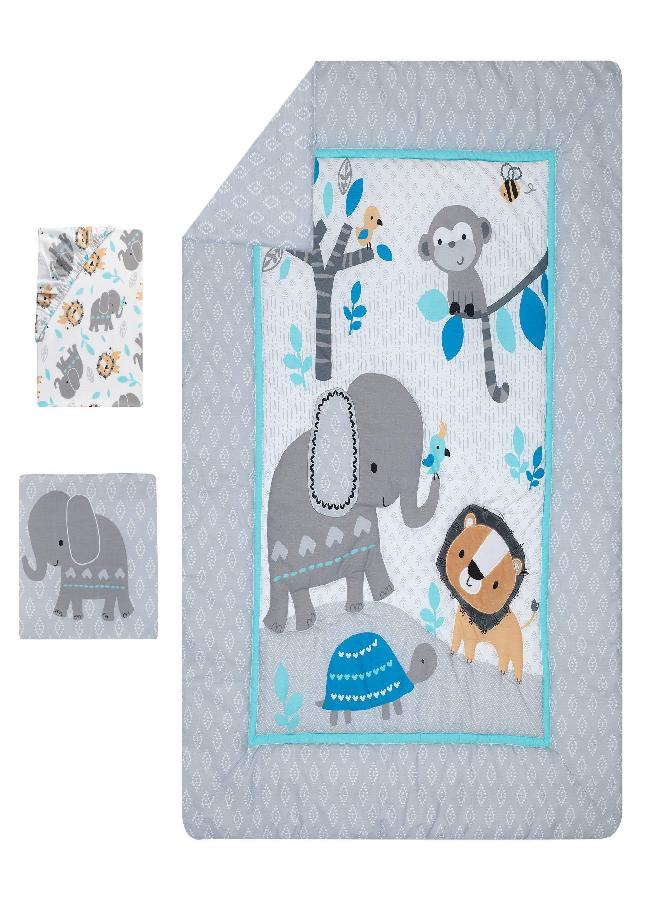 Bedtime Originals Jungle Fun 3-Piece Crib Bedding Set, Blue/Gray(Pack of 1)