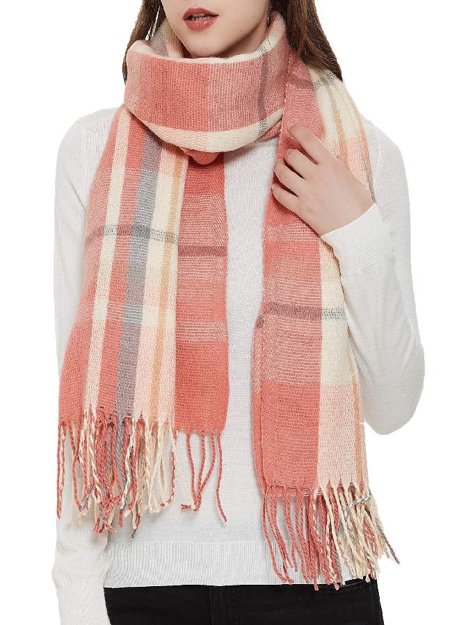 Wander Agio Womens Fashion Long Shawl Big Scarves Grid Winter Warm Large Plaid Scarf Orange 2