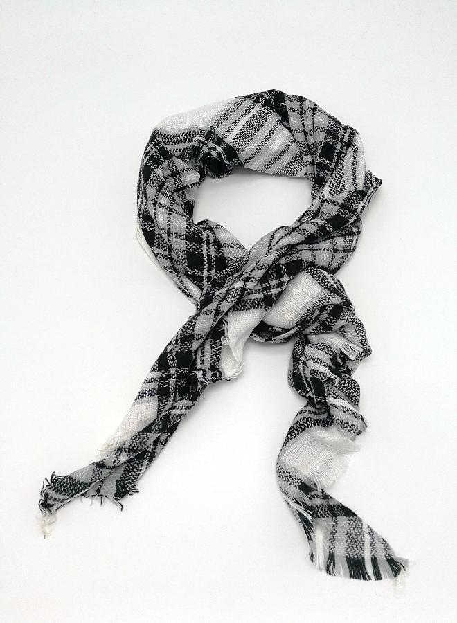 Wander Agio Womens Warm Scarf Triangle Shawls Large Scarves Stripe Plaid Fichu Raw White Grey Colour 5
