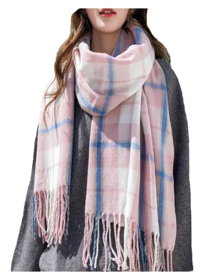 Wander Agio Women's Fashion Scarves Long Shawl Winter Thick Warm Knit Large Plaid Scarf Watermelon Pink White 6
