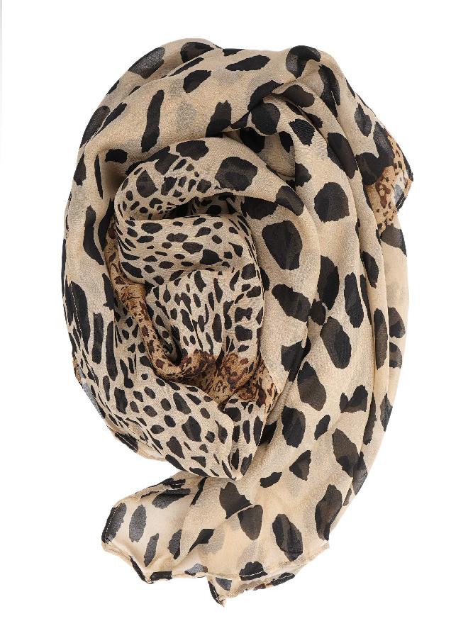 YOUR SMILE Ladies/Women's Lightweight Floral Print/Solid Color mixture Shawl Scarf For Spring Summer season (Leopard 2)