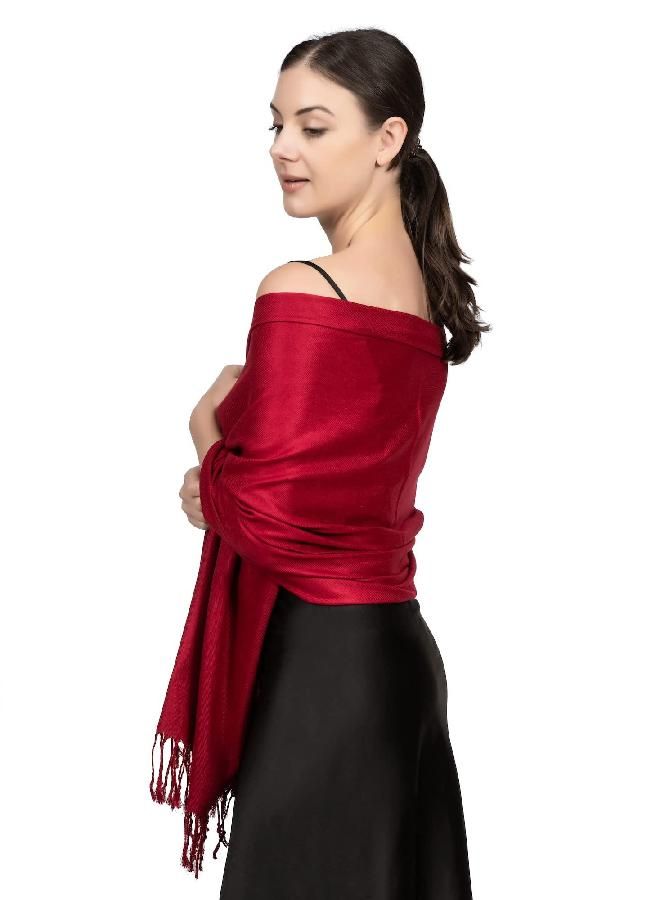 Achillea Large Soft Silky Pashmina Shawl Wrap Scarf in Solid Colors (Burgundy)