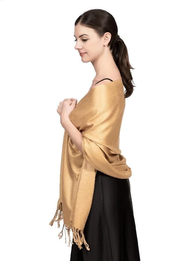 Achillea Large Soft Silky Pashmina Shawl Wrap Scarf in Solid Colors (Camel)