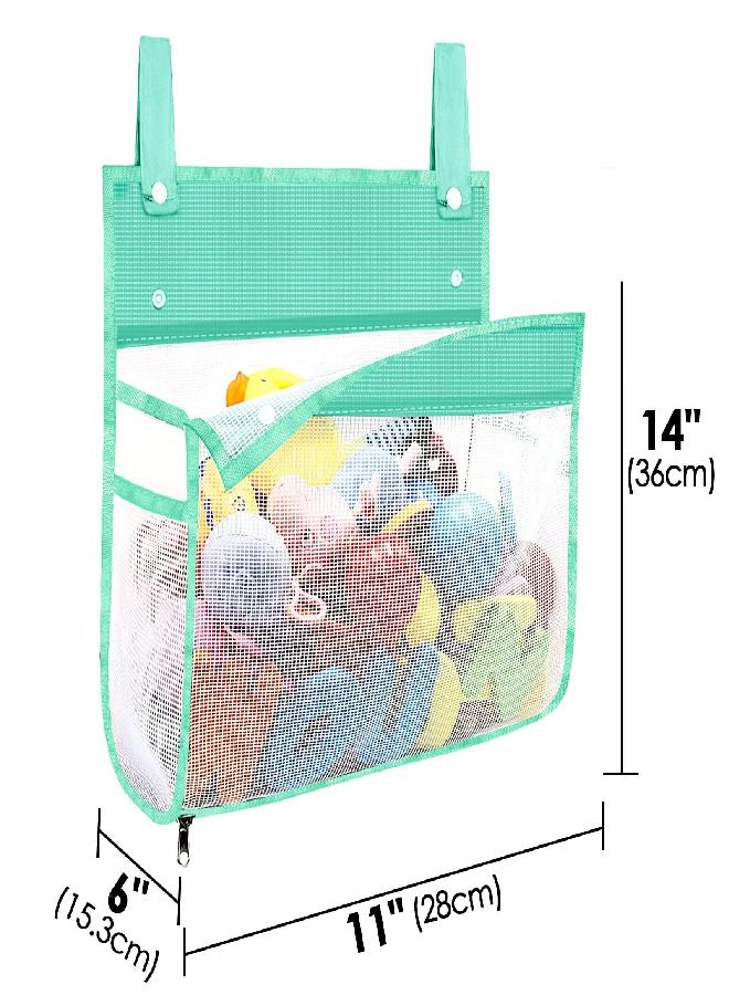Linkidea 2 Pack Zippered Mesh Bath Toy Organizer, Bath Toy Storage Bag Multiple Ways to Hang, Bathroom Toy Mesh Bag, Bathtub Toy Storage Holder (Green)