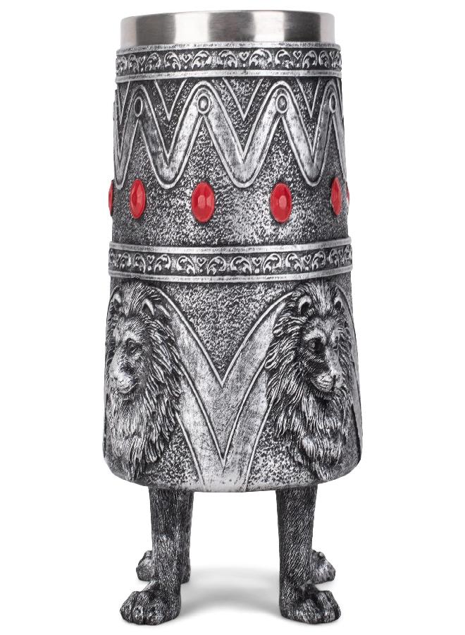 Cottage Garden Lion Royal Red Jeweled 14 ounce Stainless Steel Insert Goblet Chalice Mug