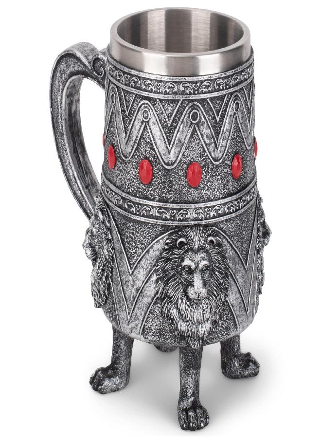 Cottage Garden Lion Royal Red Jeweled 14 ounce Stainless Steel Insert Goblet Chalice Mug