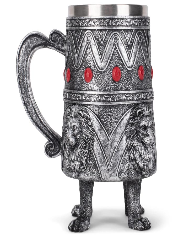 Cottage Garden Lion Royal Red Jeweled 14 ounce Stainless Steel Insert Goblet Chalice Mug
