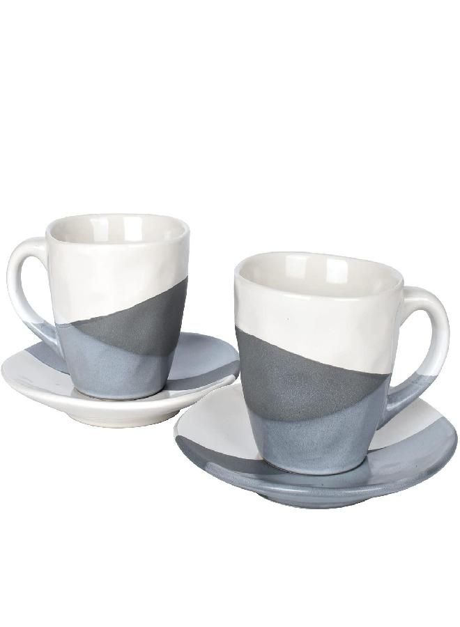 Bosmarlin Stoneware Coffee Cup Mug and Saucer Set of 2 for Latte, Cappuccino, Tea, 9 Oz, Dishwasher and Microwave Safe (Grey, 2)