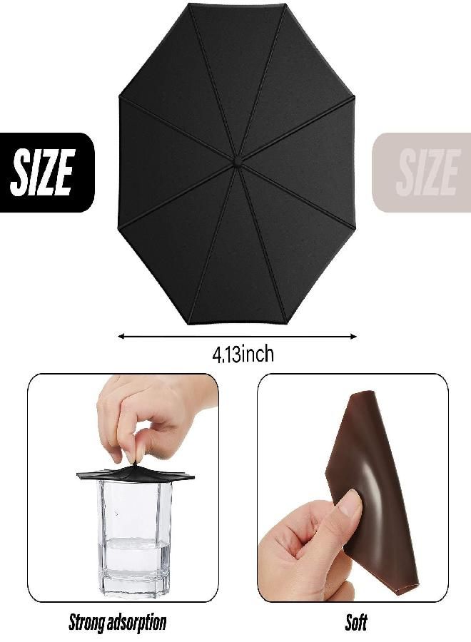 6 Pieces Silicone Cup Lids Umbrella Mug Cup Lid Covers Anti-Dust Silicone Glass Cup Covers Coffee Cup Suction Seal Lid Caps to Keep Drink Warm or Cold (Black, Brown, White)