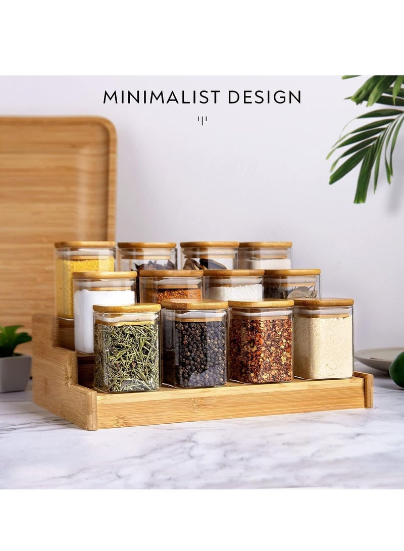 Tycom Glass Jars Set 210ML, Food Cereal Storage Spice Containers for Home Kitchen, Food Storage jars With Labels, Marker and spoons, Square 6 * 8cm 10 Pieces With Wood Lid.
