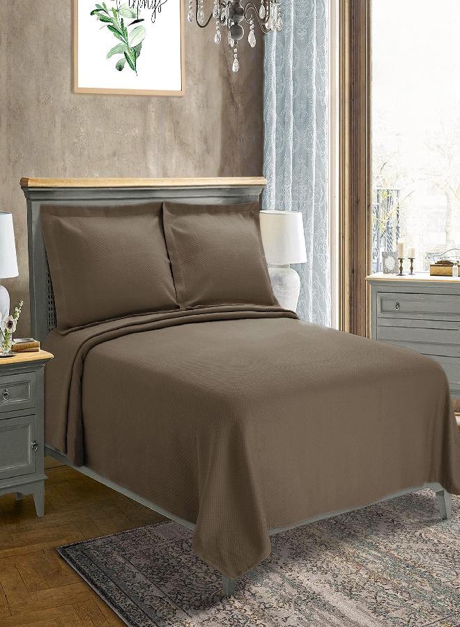 SUPERIOR Oversized Premium Bedspread Set, Diamond Solitaire Jacquard Design, Breathable Cotton, Soft, Breathable, All-Season, Matching Pillow Shams, Lightweight and Cozy Bedding, King, Taupe