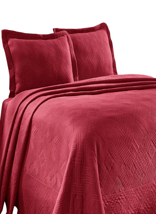 SUPERIOR Geometric Fret Bedspread with Matching Pillow Shams, Full, Burgundy, 3-Pieces