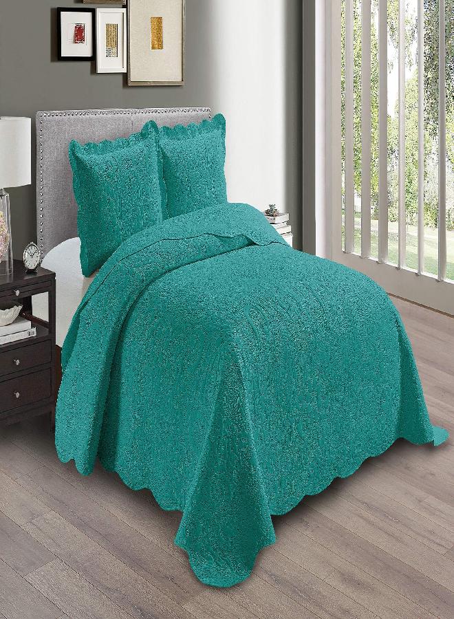 Linen Plus Embossed Coverlet Bedspread Set Oversized Solid Turquoise King/California King Bed Cover Bedding New # Dana