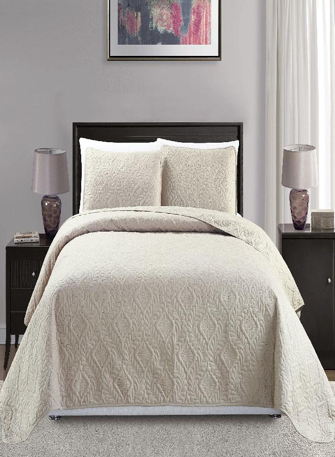 Mk Collection Diamond Bedspread Bed-Cover Embossed Solid Beige New (Full/Queen Size)