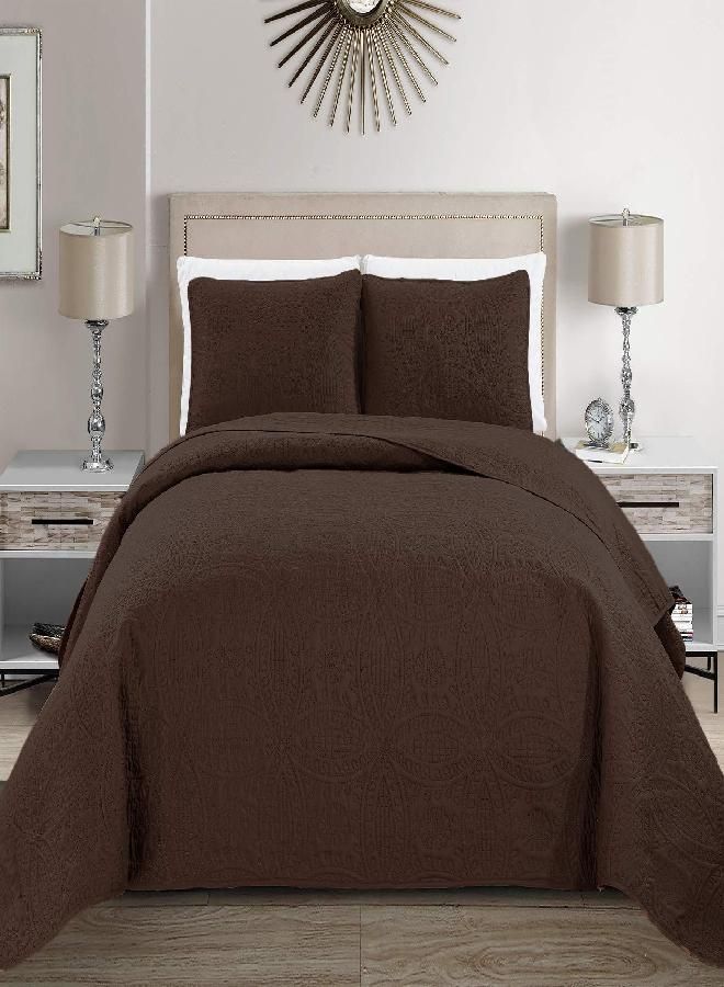 Linen Plus Collection 3 Pieces King/California King Over Size Embossed Coverlet Bedspread Set Solid Dark Brown / Coffee 118