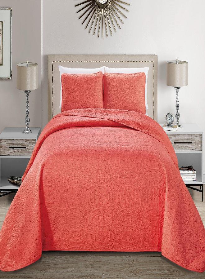 MK Home Mk Collection Solid Embossed Bedspread Bed Cover Over Size (Coral, Full/Queen (100-Inch-by-106-Inch))