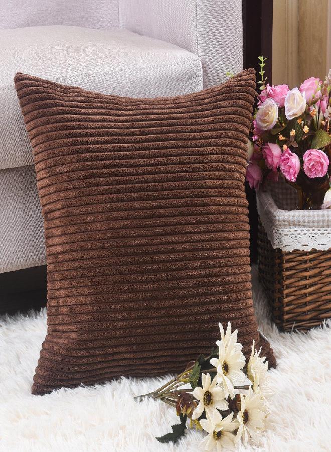 Home Brilliant Throw Pillow Covers 18x18 Set of 2 Solid Plush Corduroy Striped Square Cushion Covers Bed Decor, 18x18 inch, Brown