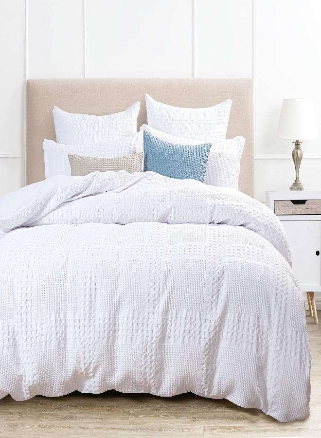 PHF 100% Cotton Duvet Cover Queen Size, Waffle Weave Duvet Cover Set for All Season, Pre-Washed Soft Decorative Textured Duvet Cover with Pillow Shams Bedding Collection, 90
