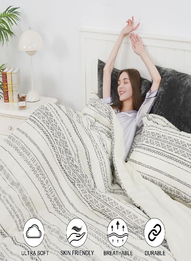 PHF 100% Cotton Jacquard Duvet Cover Set Queen Size, 3pcs Boho Textured Comforter Cover Set, Yarn-Dyed Farmhouse Duvet Cover with Pillow Shams Bedding Collection, 90