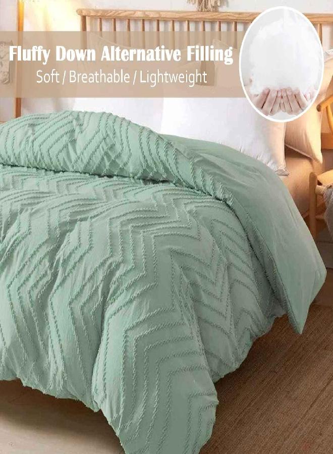 Nanko Queen Comforter Set Sage Green Tufted Jacquard Boho Soft Reversible Down Alternative Microfiber Bedding - All Season Duvet and 2 Pillowcases Farmhouse Bed Set Women Men Size 88 x 90 3pc Bohemia