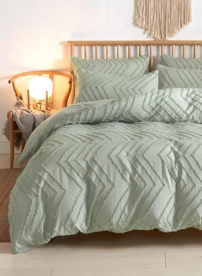 Nanko Queen Comforter Set Sage Green Tufted Jacquard Boho Soft Reversible Down Alternative Microfiber Bedding - All Season Duvet and 2 Pillowcases Farmhouse Bed Set Women Men Size 88 x 90 3pc Bohemia