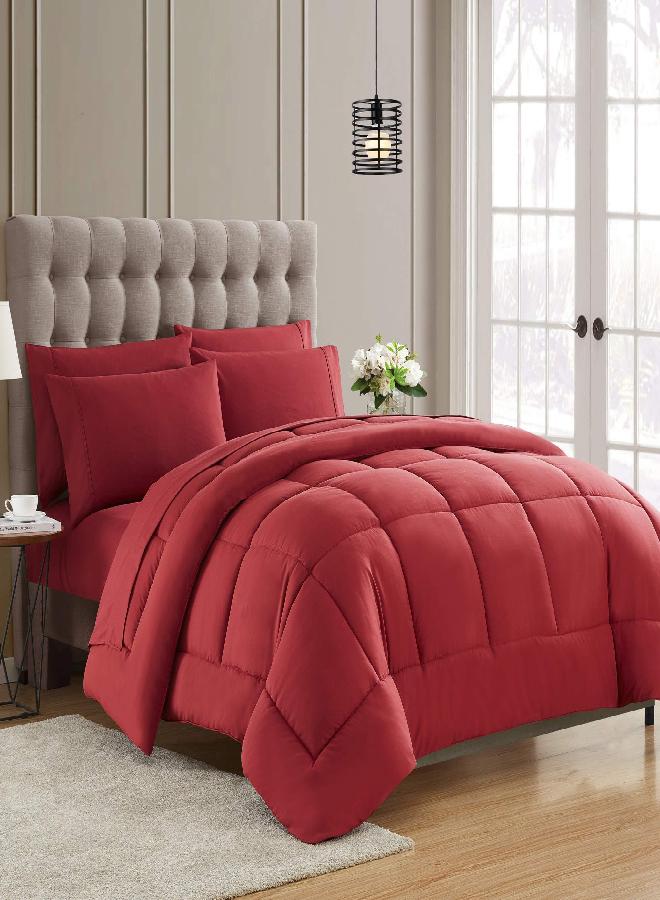 Sweet Home Collection Down Alternative Comforter All Season Warmth Luxurious Plush Loft Microfiber Fill Duvet Insert Bedding, Full, Burgundy