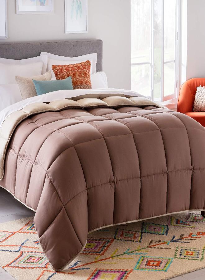 Linenspa Comforter Duvet Insert Full Sand/Mocha Down Alternative All Season Microfiber-Full Size - Box Stitched