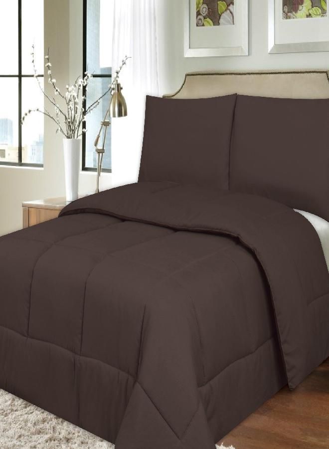 Sweet Home Collection Down Alternative Polyester Comforter Box Stitch Microfiber Bedding - King, Brown