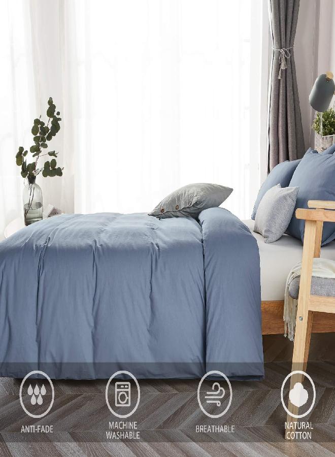 JELLYMONI Blue 100% Washed Cotton Duvet Cover Set, 3 Pieces Ultra Soft Bedding Set with Zipper Closure. Solid Color Pattern Duvet Cover Queen Size(No Comforter)