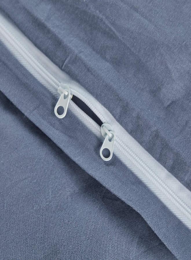 JELLYMONI Blue 100% Washed Cotton Duvet Cover Set, 3 Pieces Ultra Soft Bedding Set with Zipper Closure. Solid Color Pattern Duvet Cover Queen Size(No Comforter)