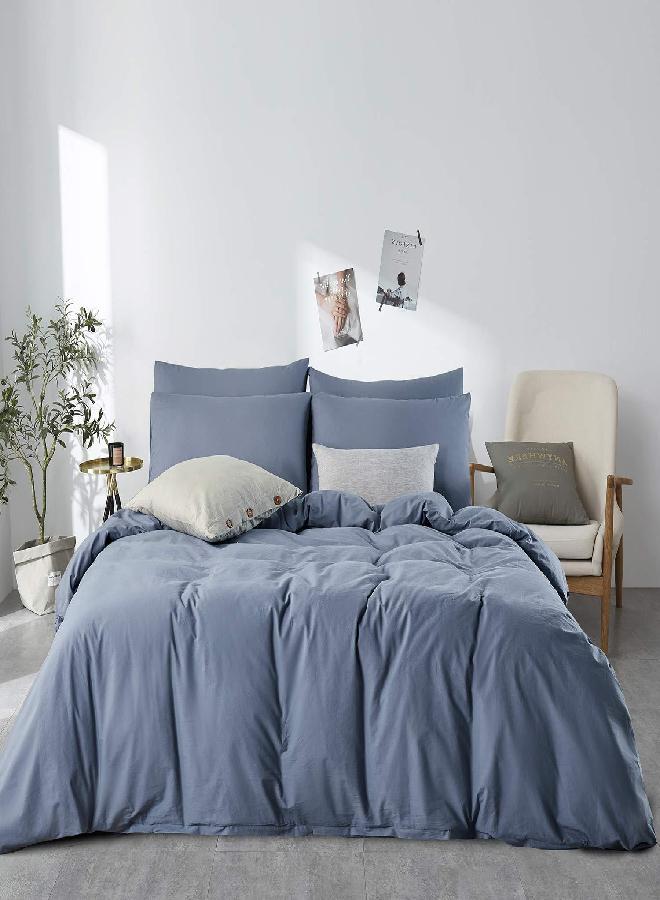 JELLYMONI Blue 100% Washed Cotton Duvet Cover Set, 3 Pieces Ultra Soft Bedding Set with Zipper Closure. Solid Color Pattern Duvet Cover Queen Size(No Comforter)