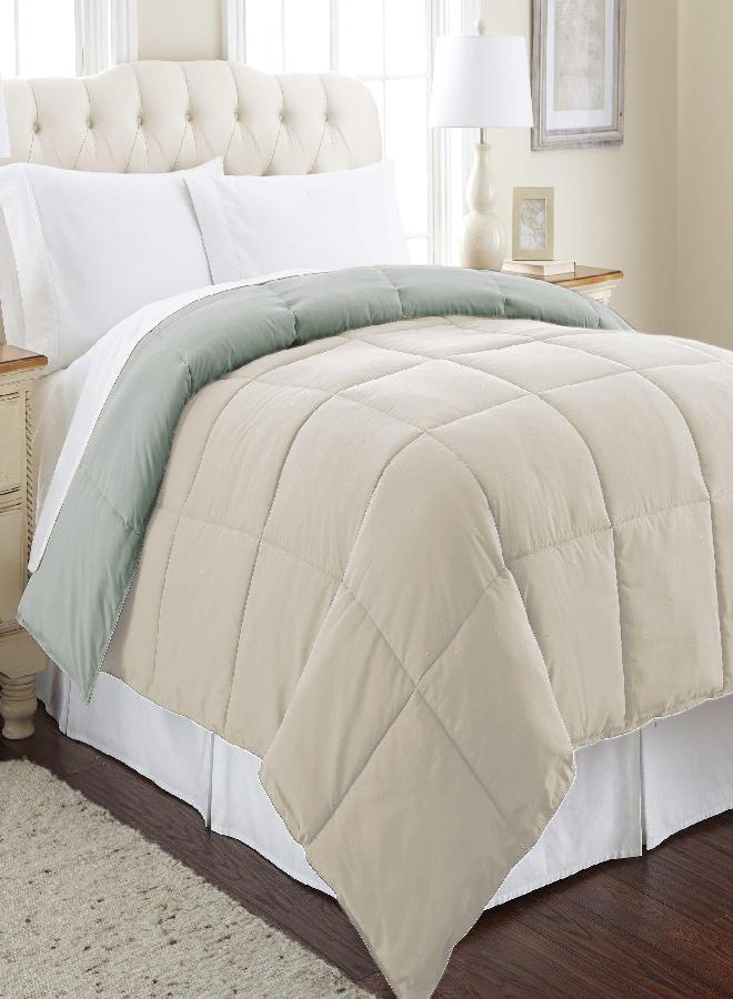 Modern Threads Down Alternative Microfiber Quilted Reversible Comforter & Duvet Insert - Soft, Comfortable Alternative To Goose Down - Bedding For All Seasons Seafoam/Almond King