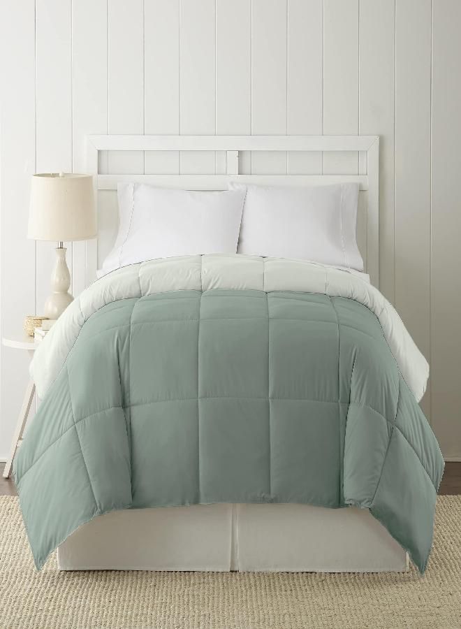 Modern Threads Down Alternative Microfiber Quilted Reversible Comforter & Duvet Insert - Soft, Comfortable Alternative to Goose Down - Bedding for All Seasons Ivory/Sage Full/Queen