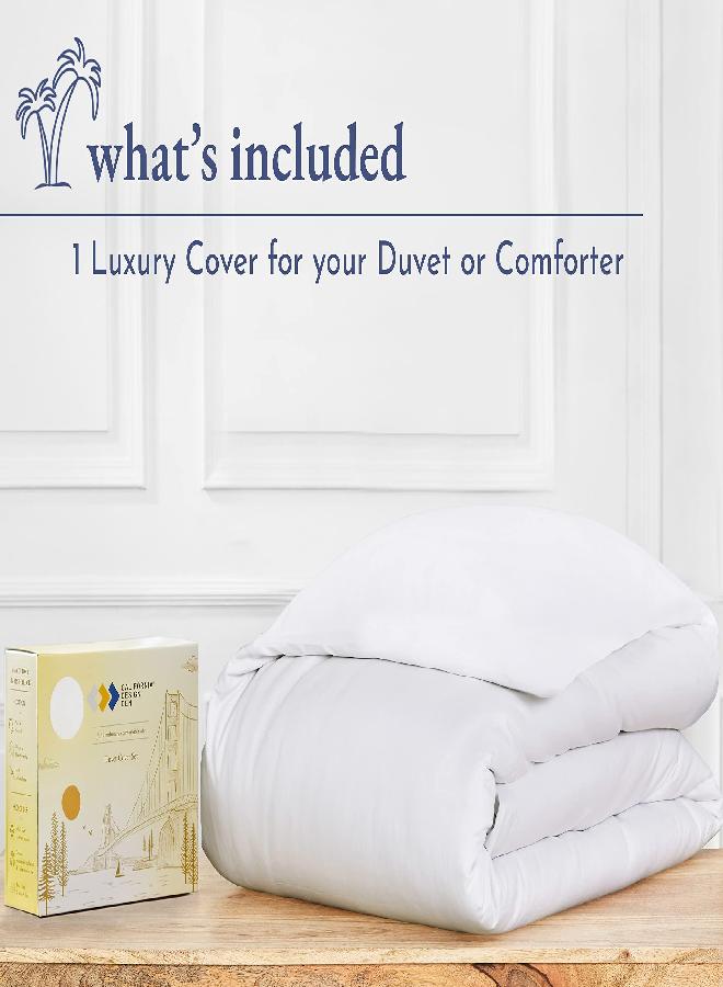 California Design Den 100% Cotton Duvet Cover - Premium 400 Thread Count Comforter Cover, Soft Sateen Weave, Button Closure and Corner Ties (1 Piece, Pure White, Queen)