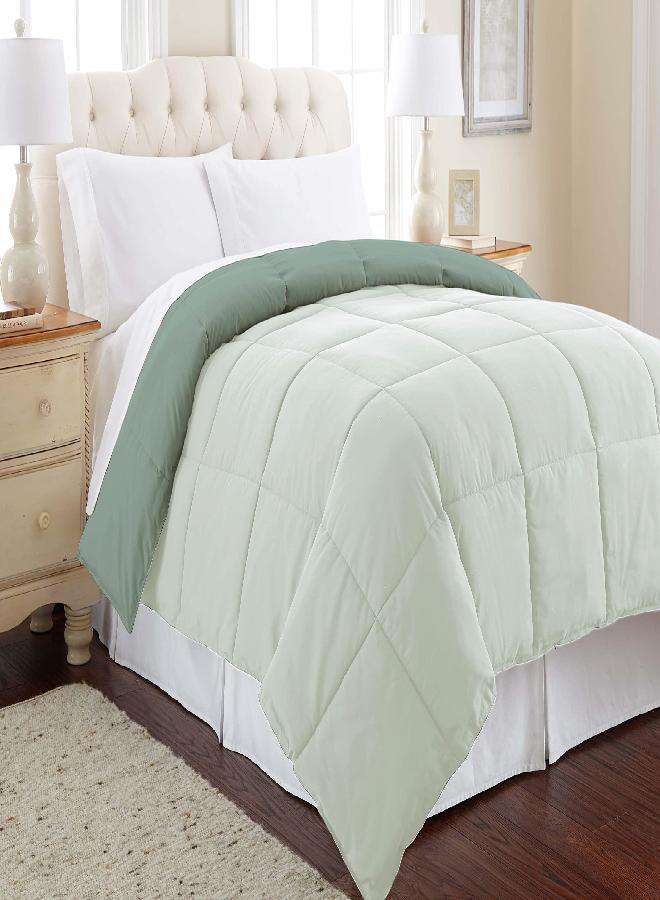 Modern Threads Down Alternative Microfiber Quilted Reversible Comforter & Duvet Insert - Soft, Comfortable Alternative to Goose Down - Bedding for All Seasons Ivory/Sage King