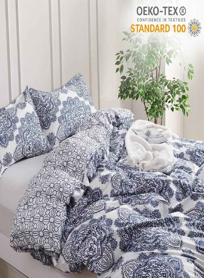 PHF Washed Soft Duvet Cover Set Queen Size, 3PCS Boho Stylish Comforter Cover Set, Ultra Soft Comfy Durable Paisley Duvet Cover with Pillow Shams Bedding Collection, 90