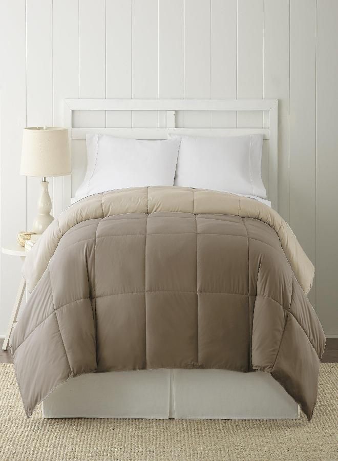 Modern Threads Down Alternative Microfiber Quilted Reversible Comforter & Duvet Insert - Soft, Comfortable Alternative to Goose Down - Bedding for All Seasons Stone/Champagne Twin