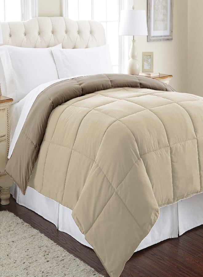 Modern Threads Down Alternative Microfiber Quilted Reversible Comforter & Duvet Insert - Soft, Comfortable Alternative to Goose Down - Bedding for All Seasons Stone/Champagne Twin